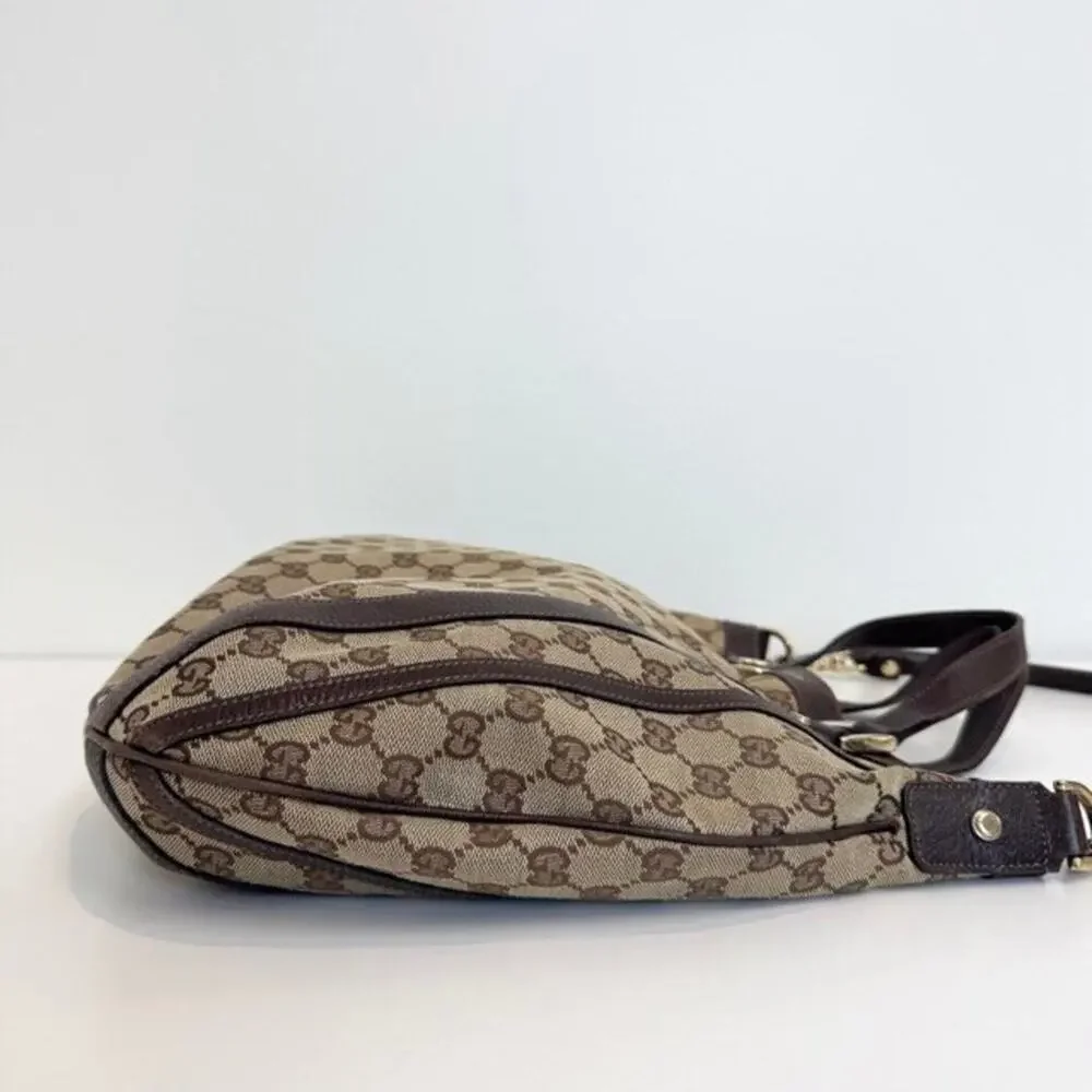 GUCCI Abbey GG Web Canvas Leather Brown Convertible Hobo Bag Tote Logo Handbag